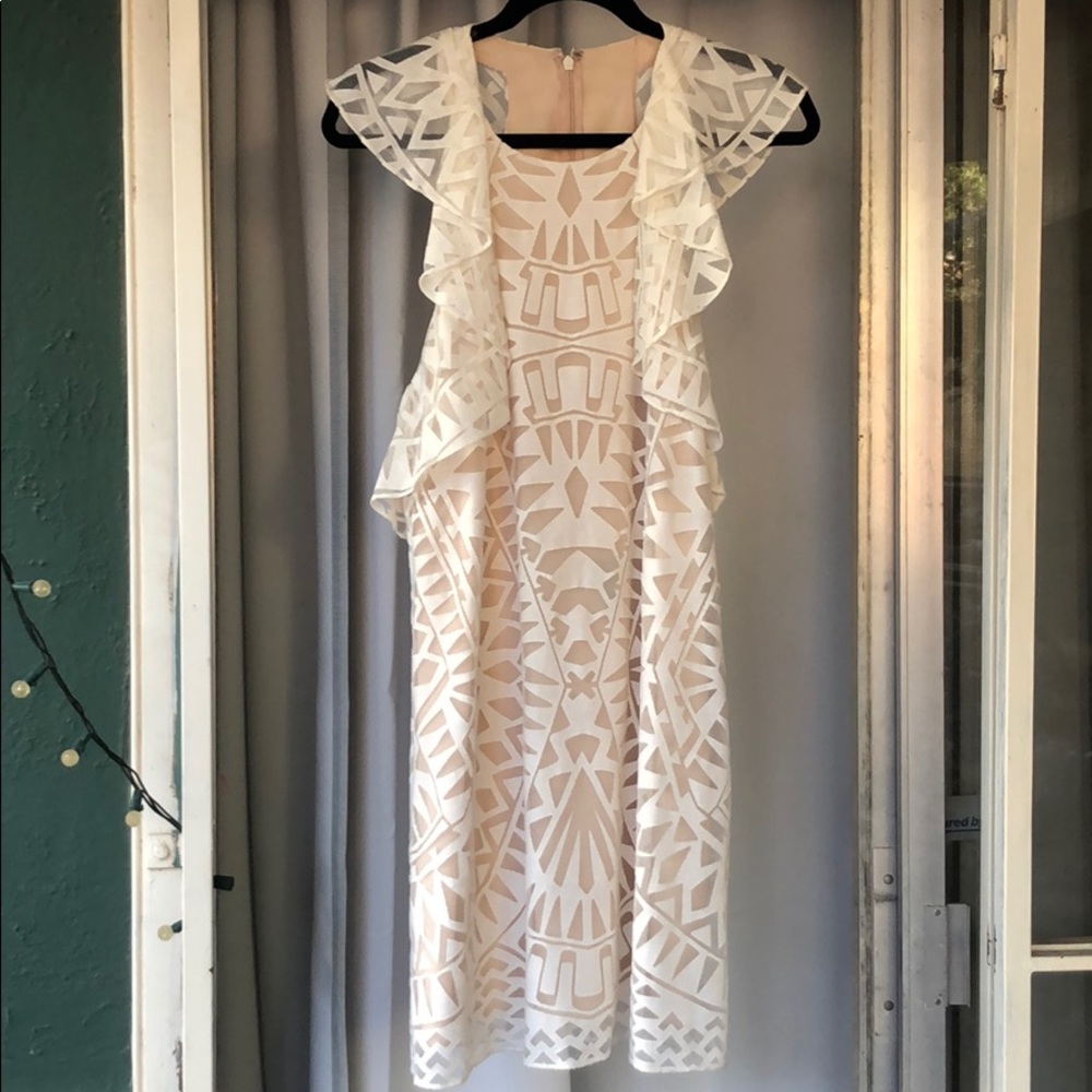 BCBG White Geometric Lace Cocktail/Shift Dress